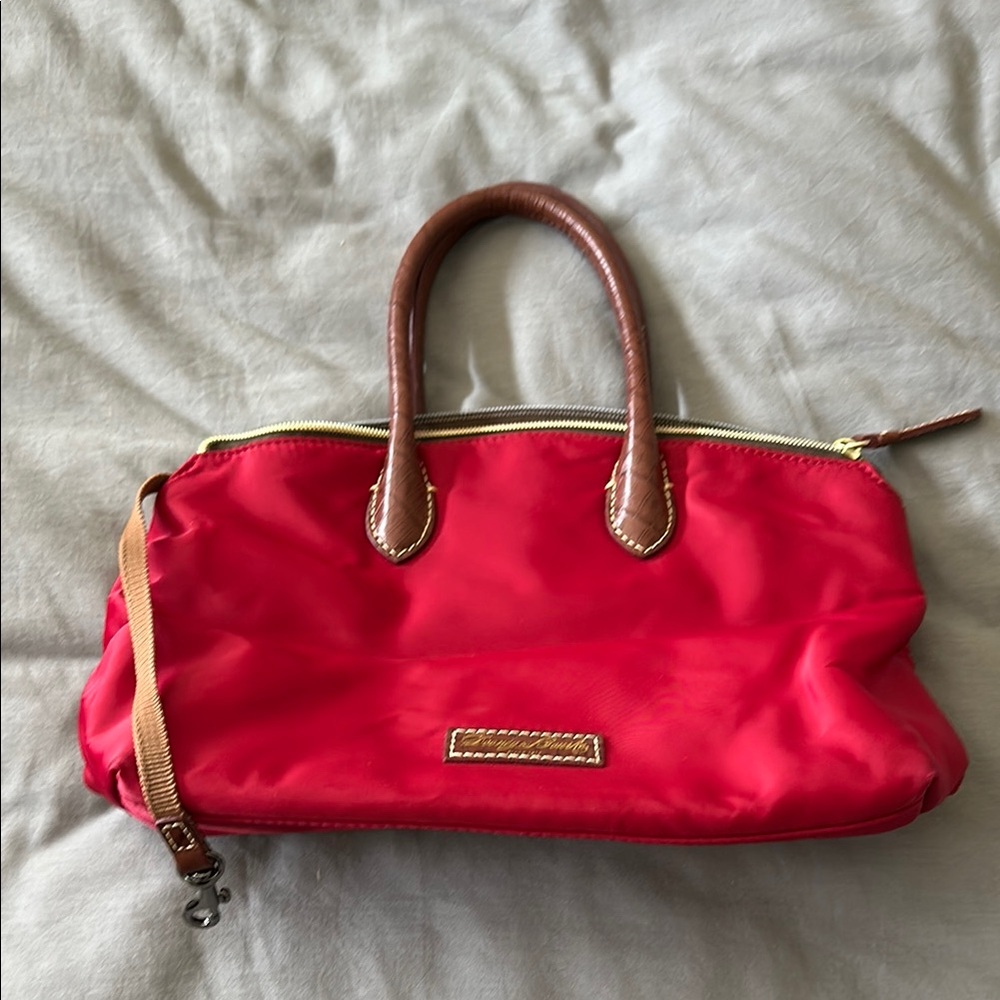 Dooney & Bourke - Red Nylon Handbag with Brown Accents